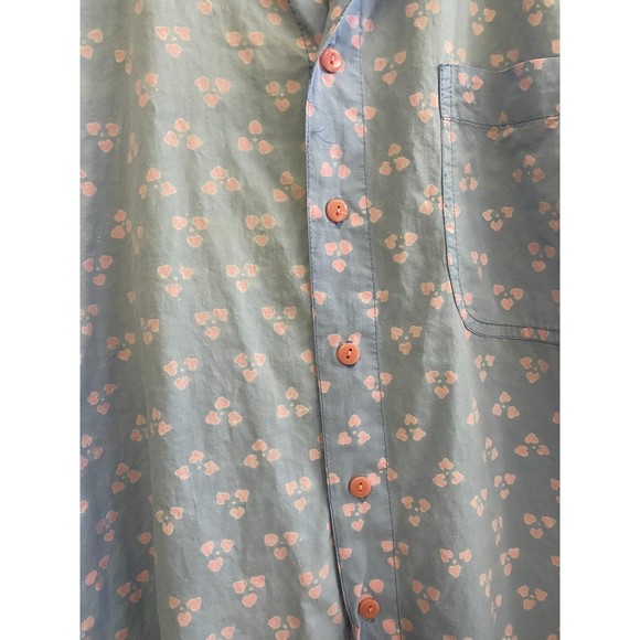 vintage Blue Ginger Hawaii 100% cotton blue pink hearts cute button up shirt - Picture 5 of 10